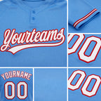 Custom Powder Blue White-Red Two-Button Unisex Softball Jersey detail
