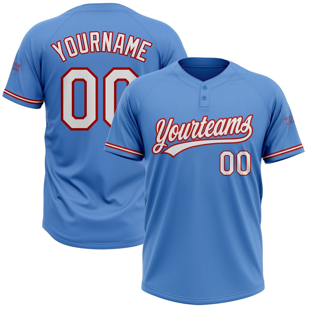 Custom Powder Blue White-Red Two-Button Unisex Softball Jersey photo 1