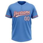 Custom Powder Blue White-Red Two-Button Unisex Softball Jersey photo 2