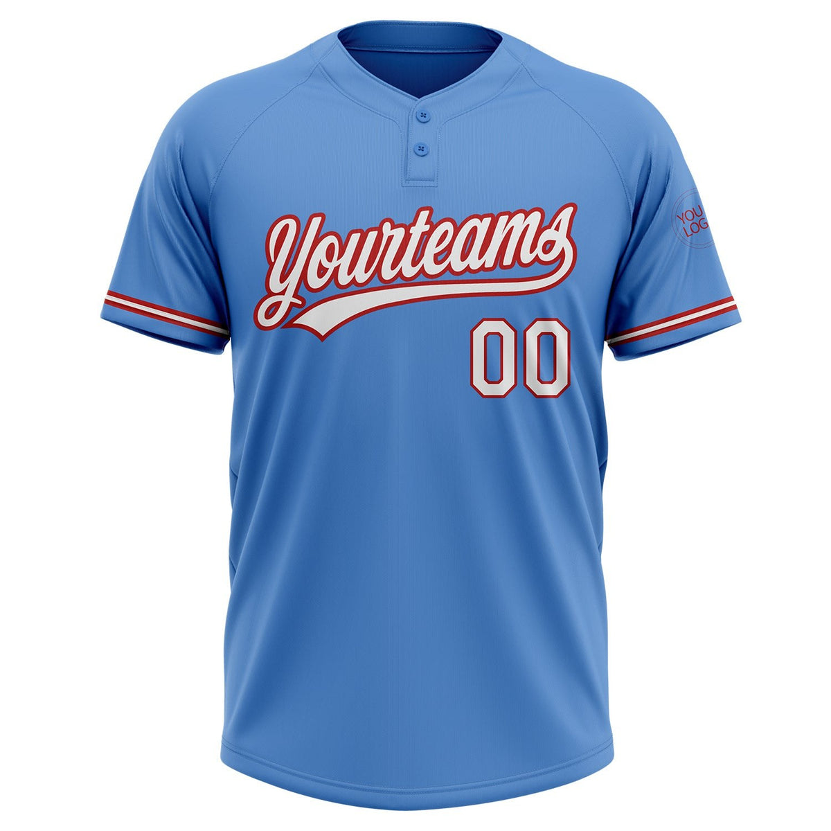 Custom Powder Blue White-Red Two-Button Unisex Softball Jersey photo 2