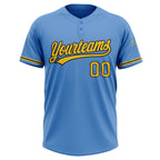 Custom Powder Blue Yellow-Black Two-Button Unisex Softball Jersey photo 2