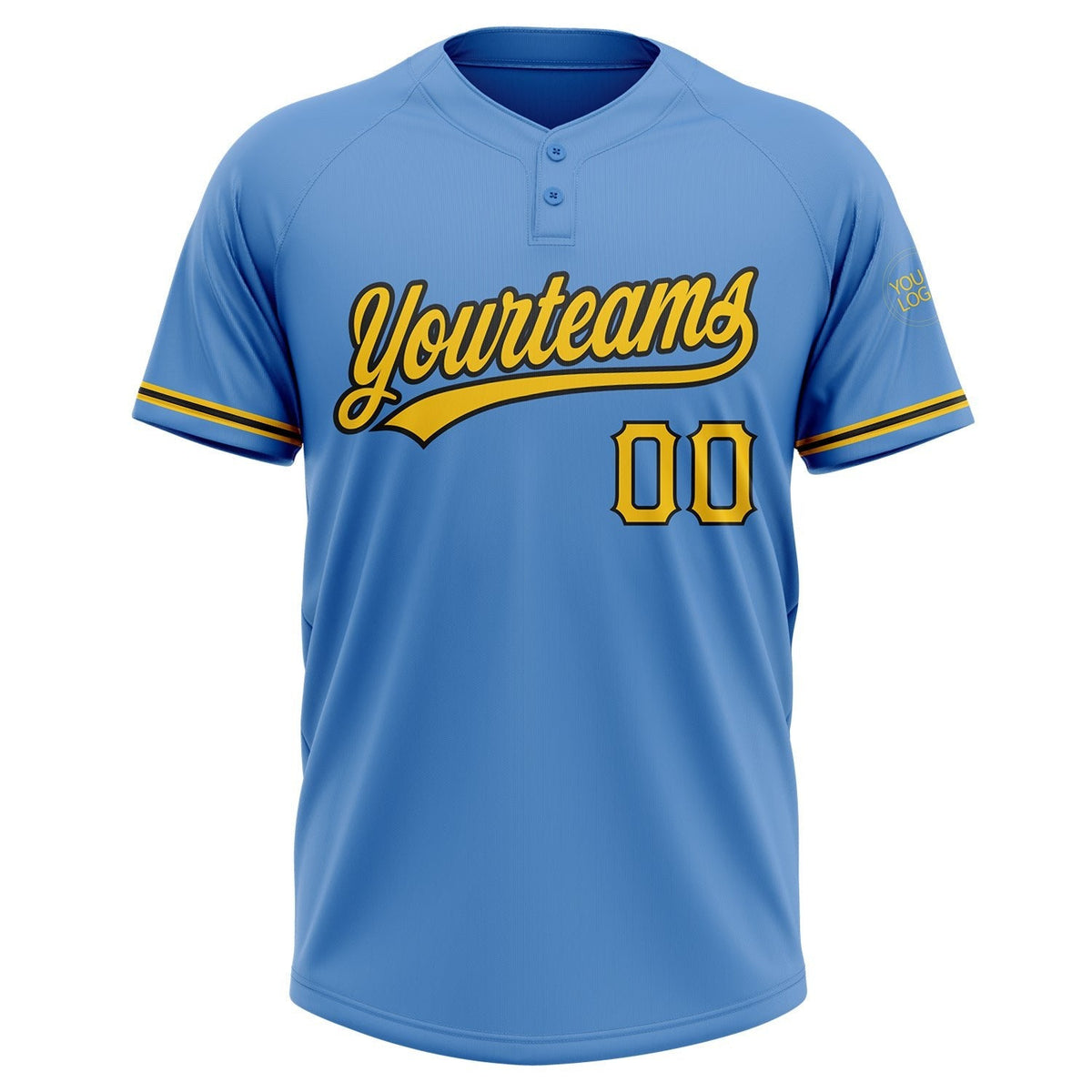 Custom Powder Blue Yellow-Black Two-Button Unisex Softball Jersey photo 2