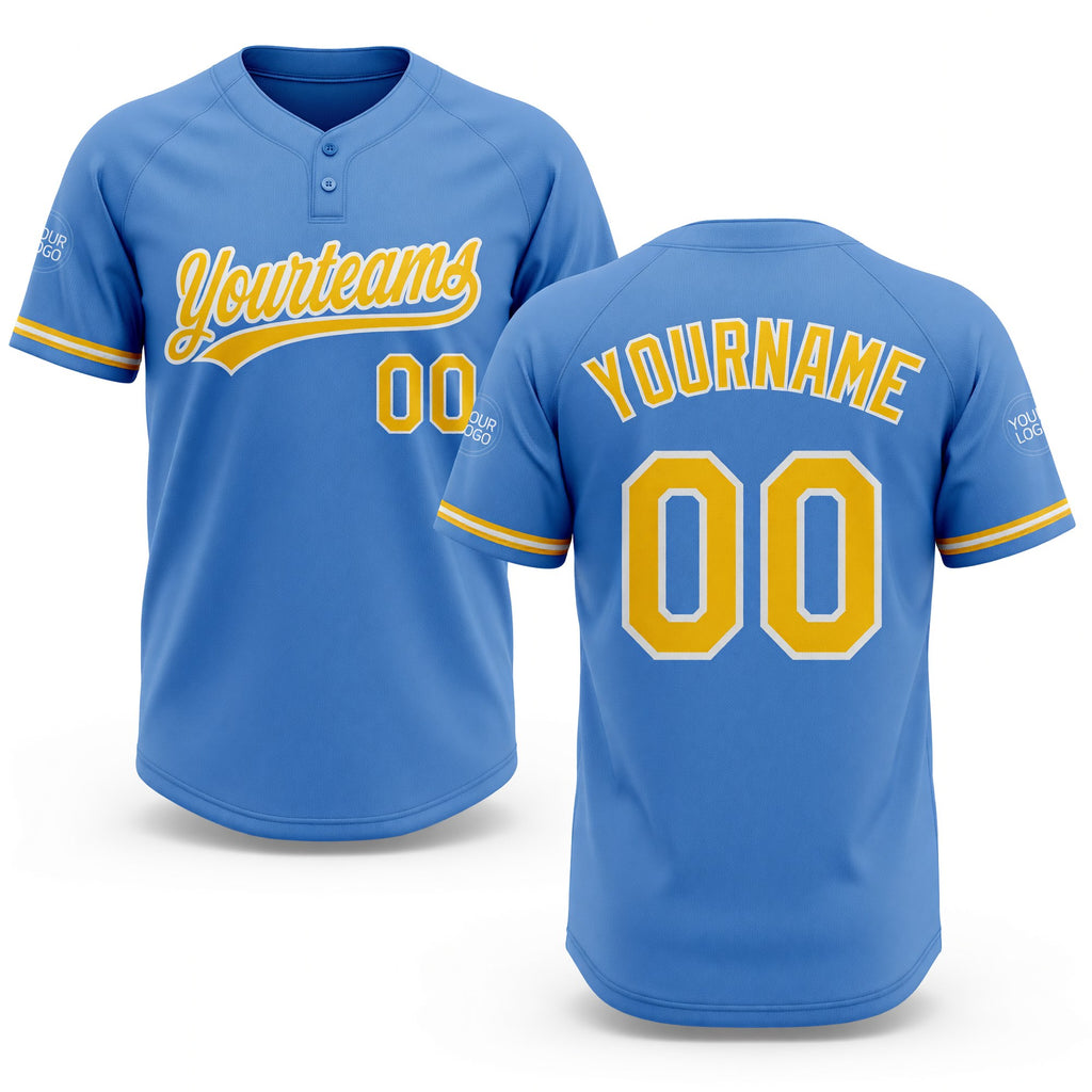 Custom Powder Blue Yellow-White Two-Button Unisex Softball Jersey
