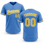 Custom Powder Blue Yellow-White Two-Button Unisex Softball Jersey