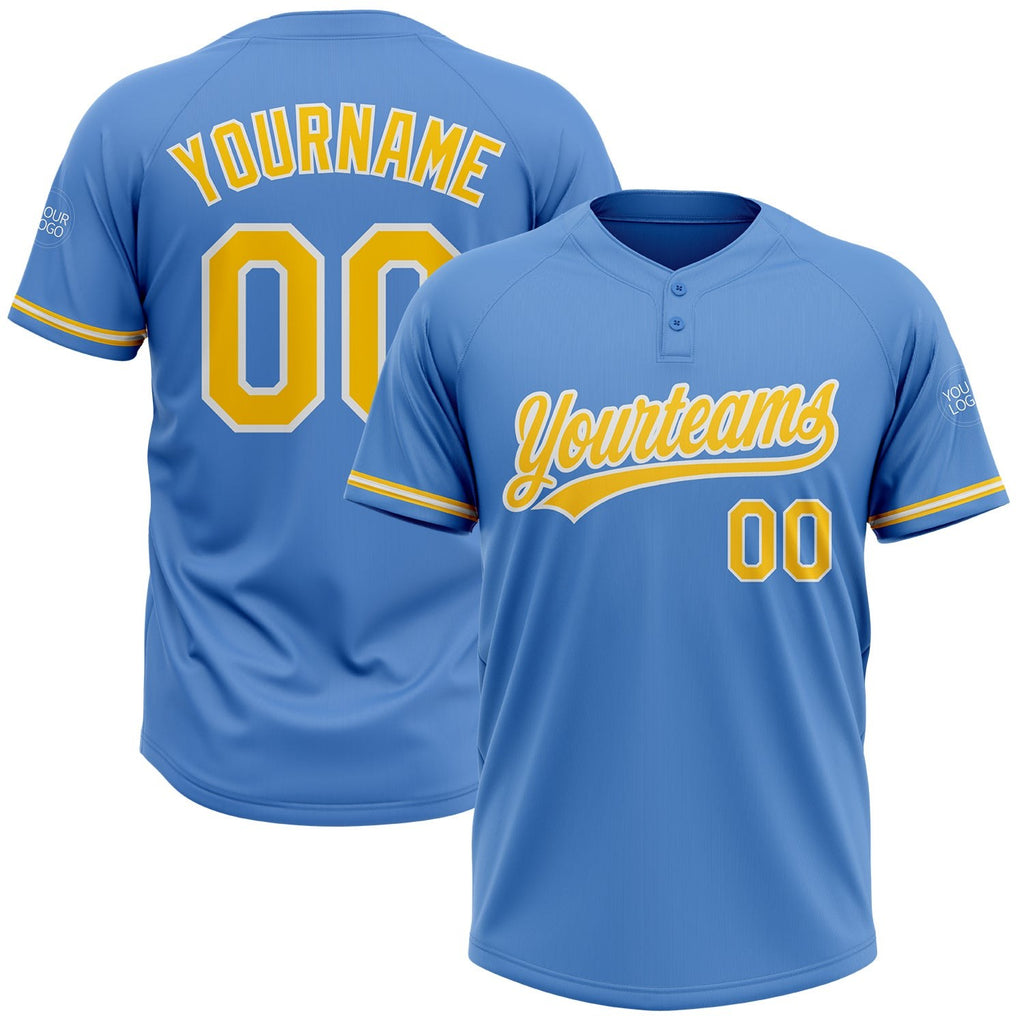 Custom Powder Blue Yellow-White Two-Button Unisex Softball Jersey photo 1