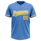 Custom Powder Blue Yellow-White Two-Button Unisex Softball Jersey photo 2