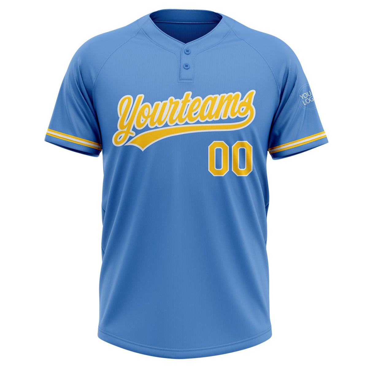 Custom Powder Blue Yellow-White Two-Button Unisex Softball Jersey photo 2