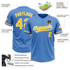 Custom Powder Blue Yellow-White Two-Button Unisex Softball Jersey photo 3