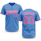 Custom Powder Blue Pink-White Two-Button Unisex Softball Jersey