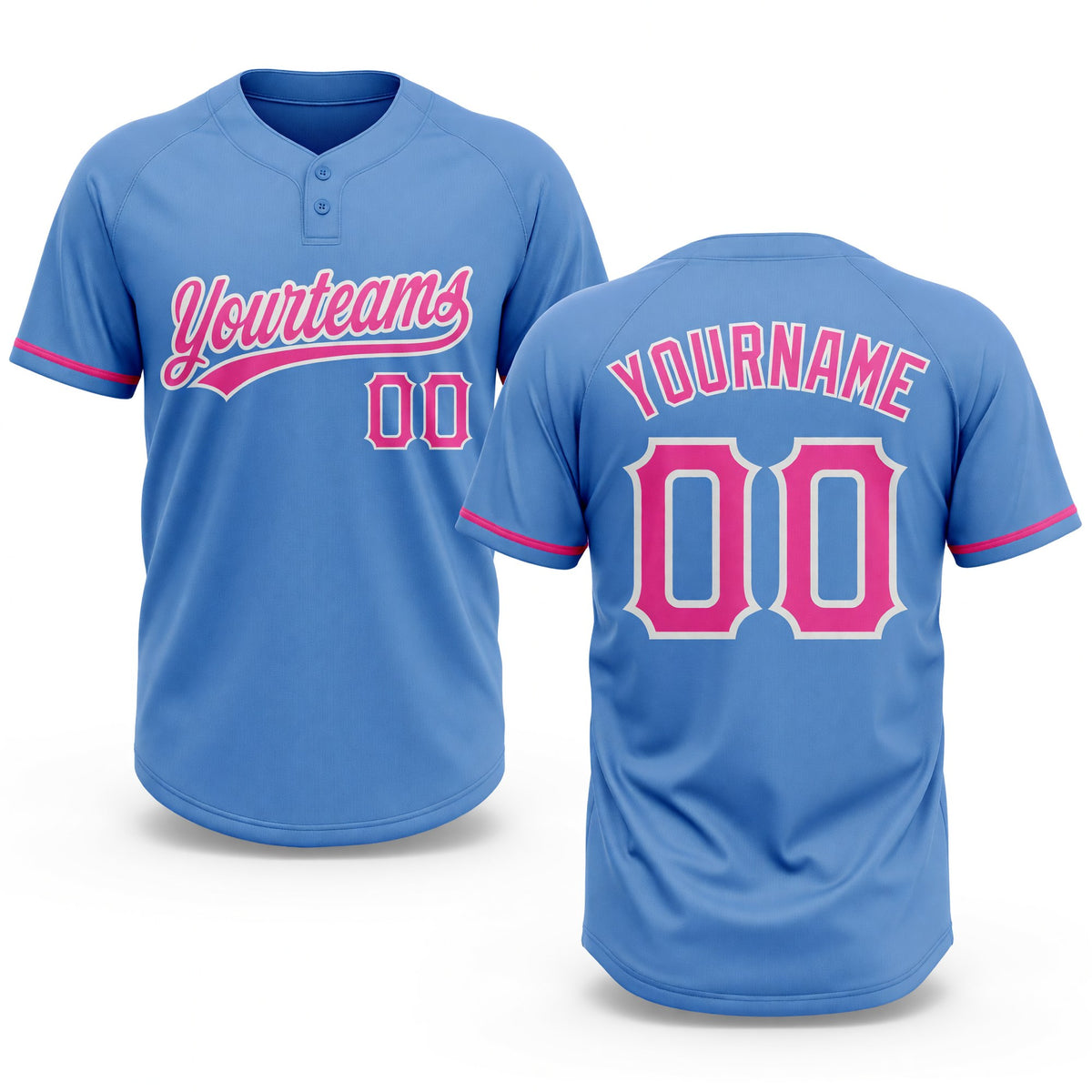 Custom Powder Blue Pink-White Two-Button Unisex Softball Jersey