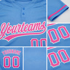 Custom Powder Blue Pink-White Two-Button Unisex Softball Jersey detail