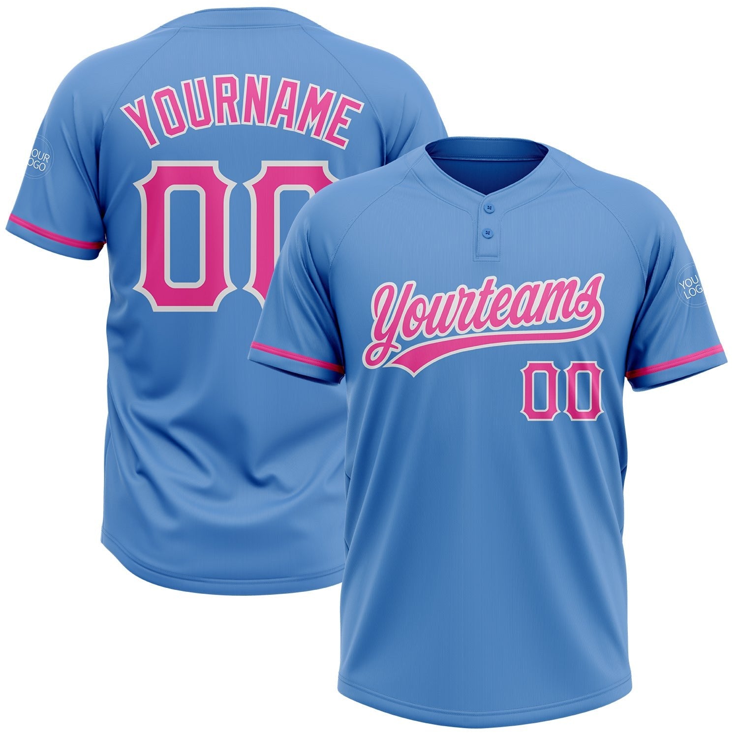 Custom Powder Blue Pink-White Two-Button Unisex Softball Jersey photo 1