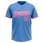 Custom Powder Blue Pink-White Two-Button Unisex Softball Jersey photo 2
