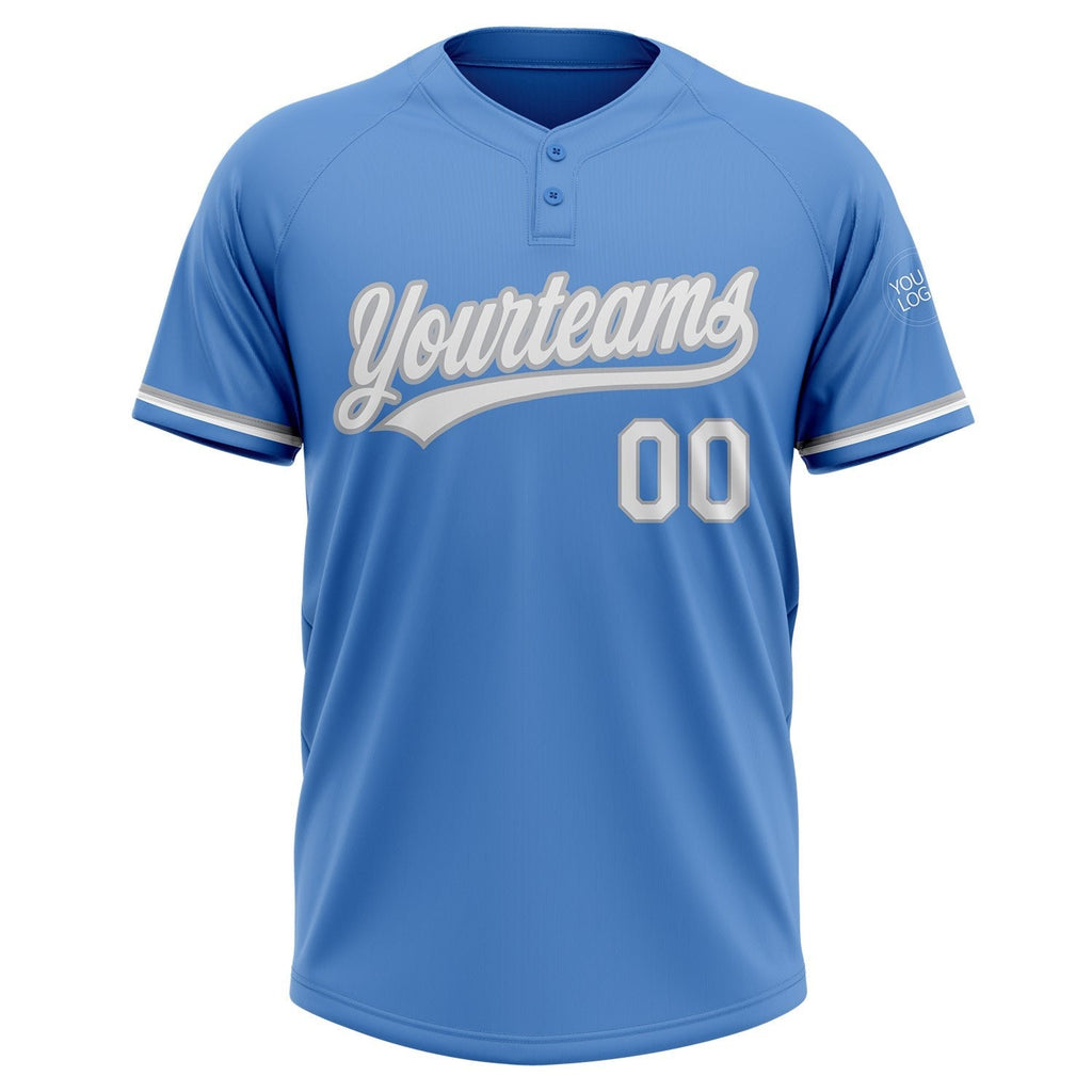 Custom Powder Blue White-Gray Two-Button Unisex Softball Jersey photo 2