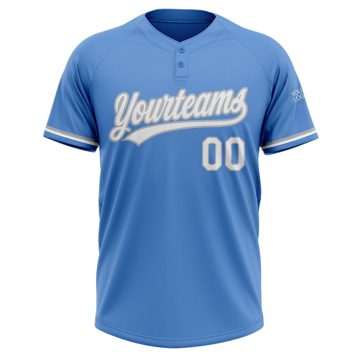 Custom Powder Blue White-Gray Two-Button Unisex Softball Jersey photo 2