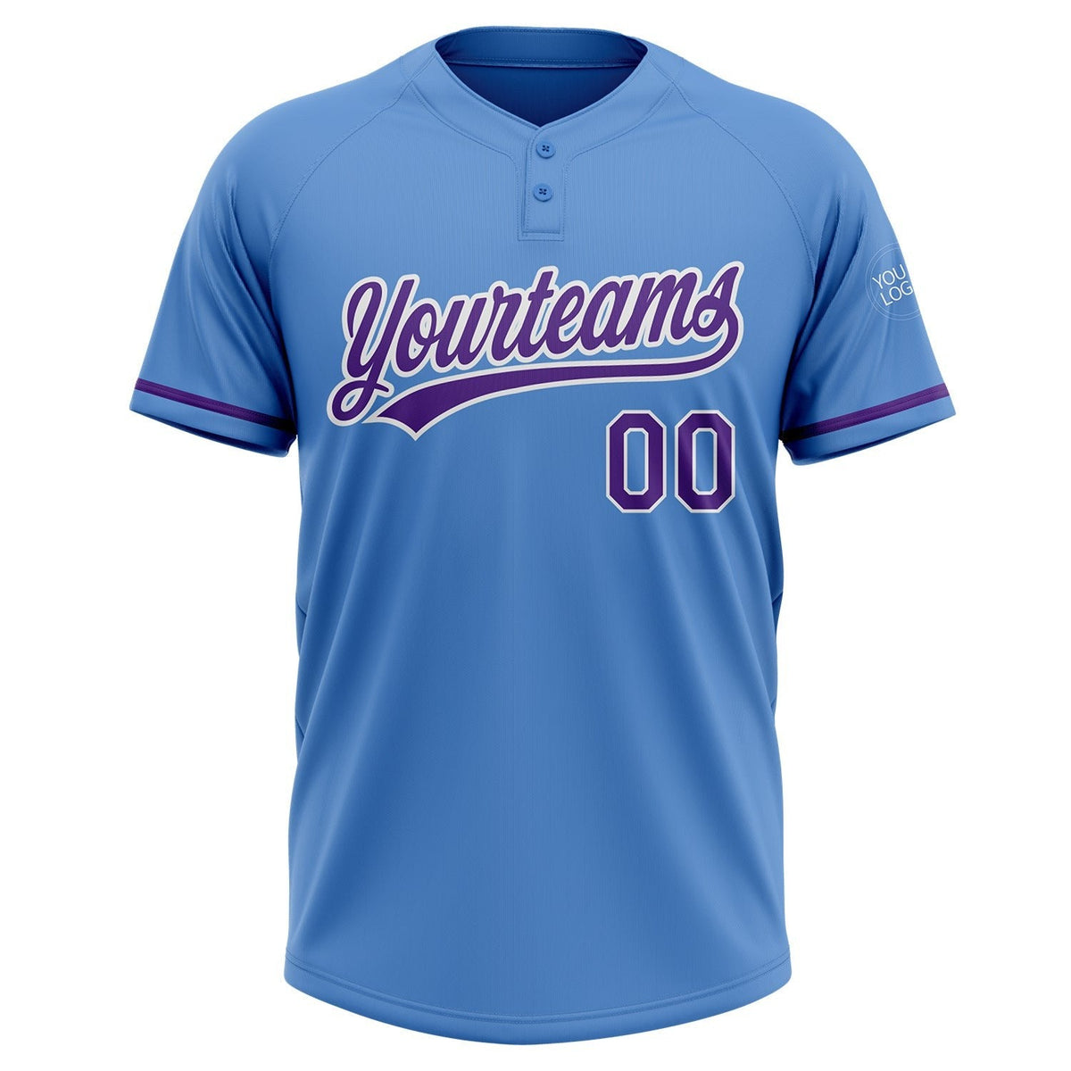 Custom Powder Blue Purple-White Two-Button Unisex Softball Jersey photo 2