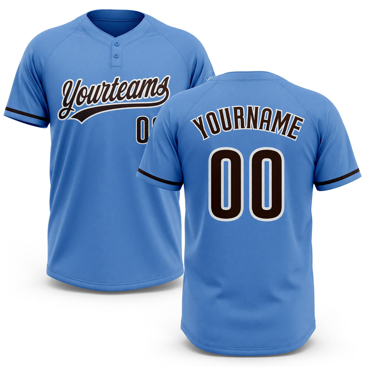 Custom Powder Blue Brown-White Two-Button Unisex Softball Jersey