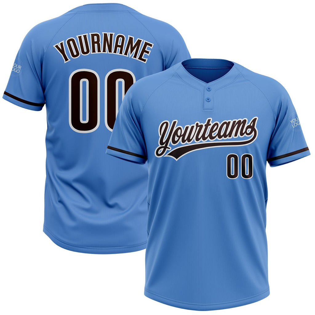 Custom Powder Blue Brown-White Two-Button Unisex Softball Jersey photo 1