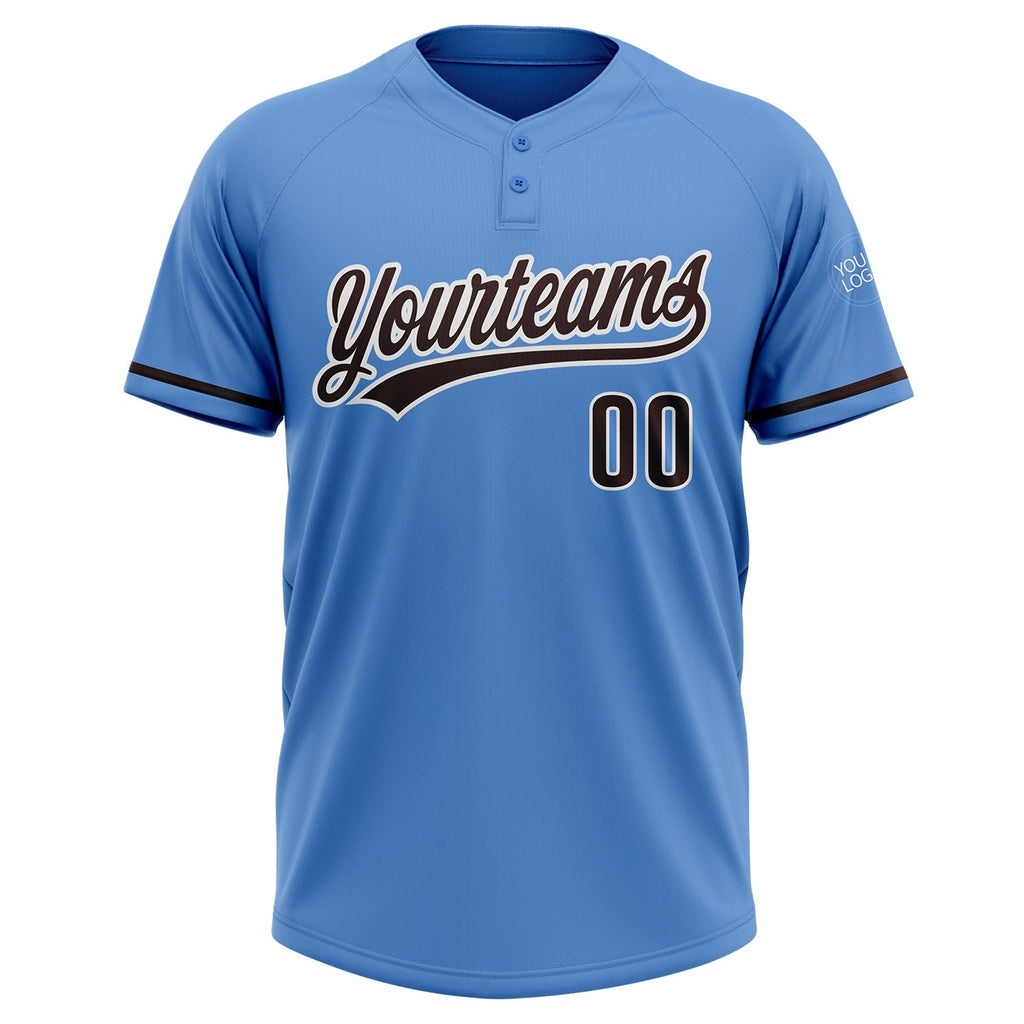 Custom Powder Blue Brown-White Two-Button Unisex Softball Jersey photo 2