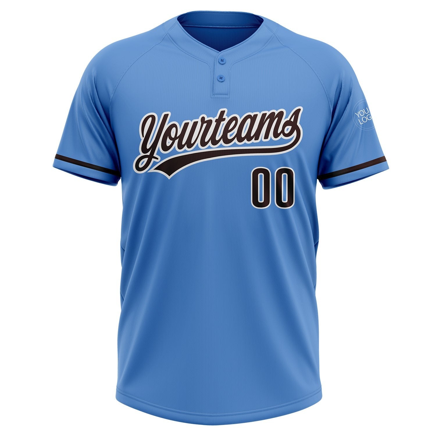 Custom Powder Blue Brown-White Two-Button Unisex Softball Jersey photo 2