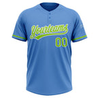Custom Powder Blue Neon Green-White Two-Button Unisex Softball Jersey photo 2