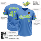 Custom Powder Blue Neon Green-White Two-Button Unisex Softball Jersey photo 3
