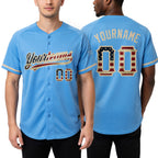Custom Light Blue Vintage USA Flag-City Cream Two-Button Unisex Softball Jersey worn front and back