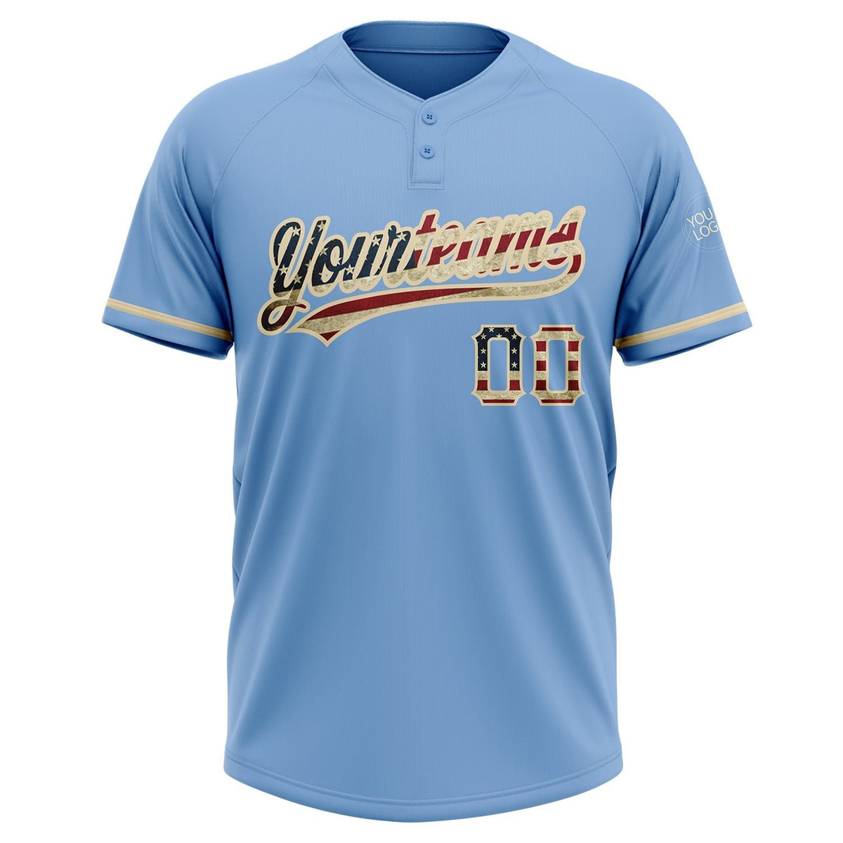Custom Light Blue Vintage USA Flag-City Cream Two-Button Unisex Softball Jersey photo 2
