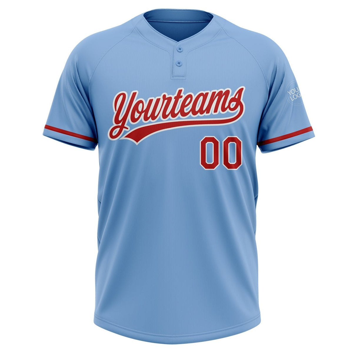 Custom Light Blue Red-White Two-Button Unisex Softball Jersey photo 2