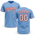 Custom Light Blue White-Red Two-Button Unisex Softball Jersey
