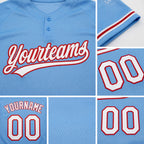 Custom Light Blue White-Red Two-Button Unisex Softball Jersey detail