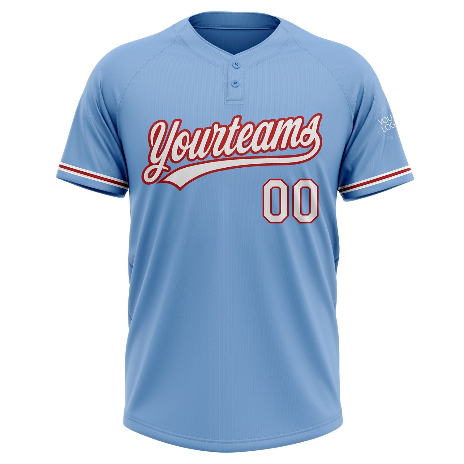 Custom Light Blue White-Red Two-Button Unisex Softball Jersey photo 2