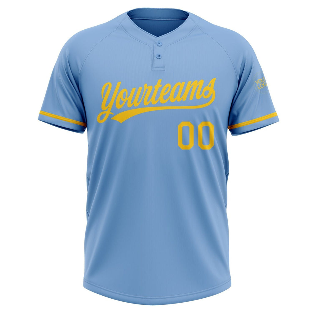 Custom Light Blue Yellow Two-Button Unisex Softball Jersey photo 2