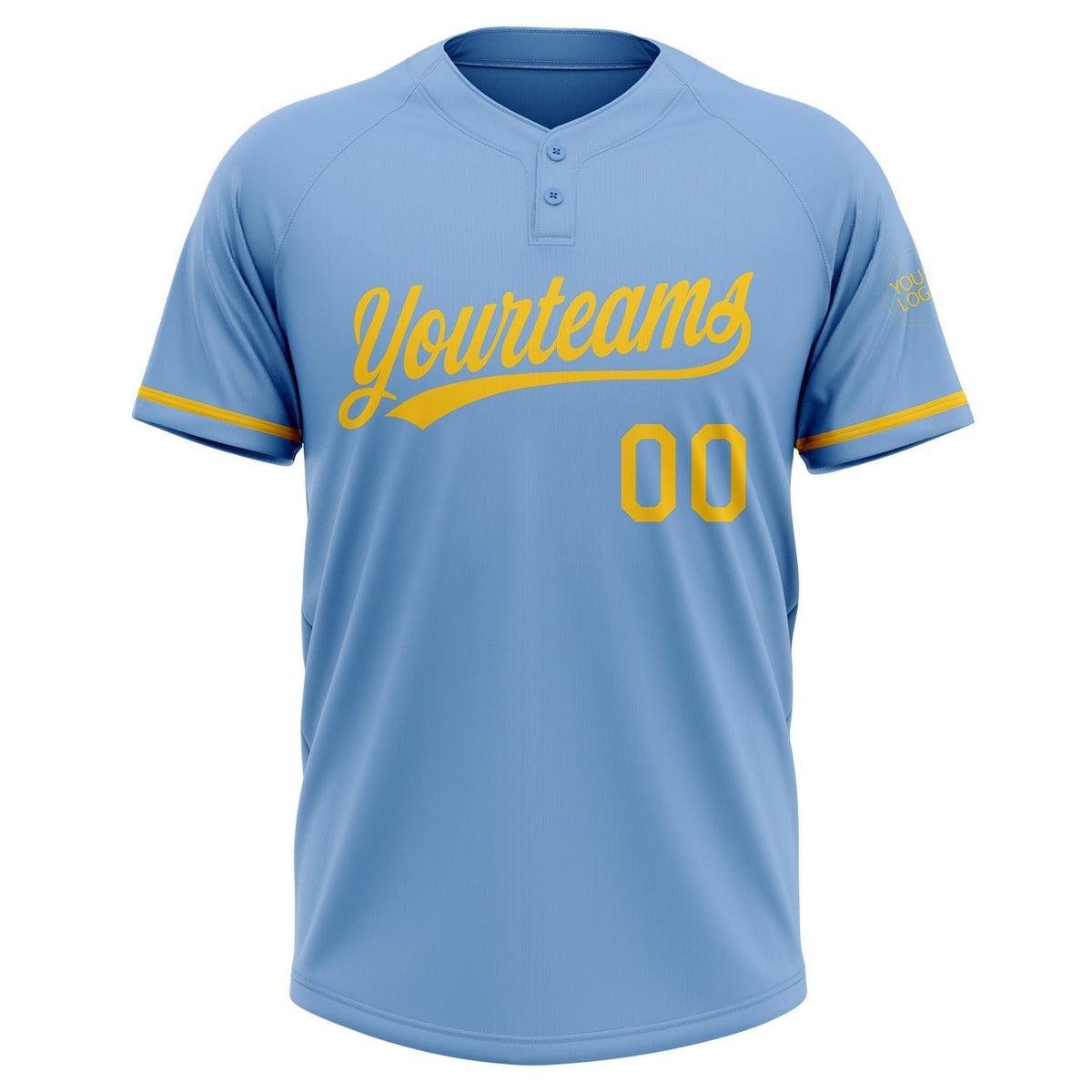 Custom Light Blue Yellow Two-Button Unisex Softball Jersey photo 2
