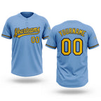 Custom Light Blue Yellow-Navy Two-Button Unisex Softball Jersey