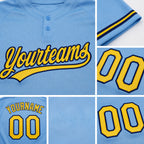 Custom Light Blue Yellow-Navy Two-Button Unisex Softball Jersey detail