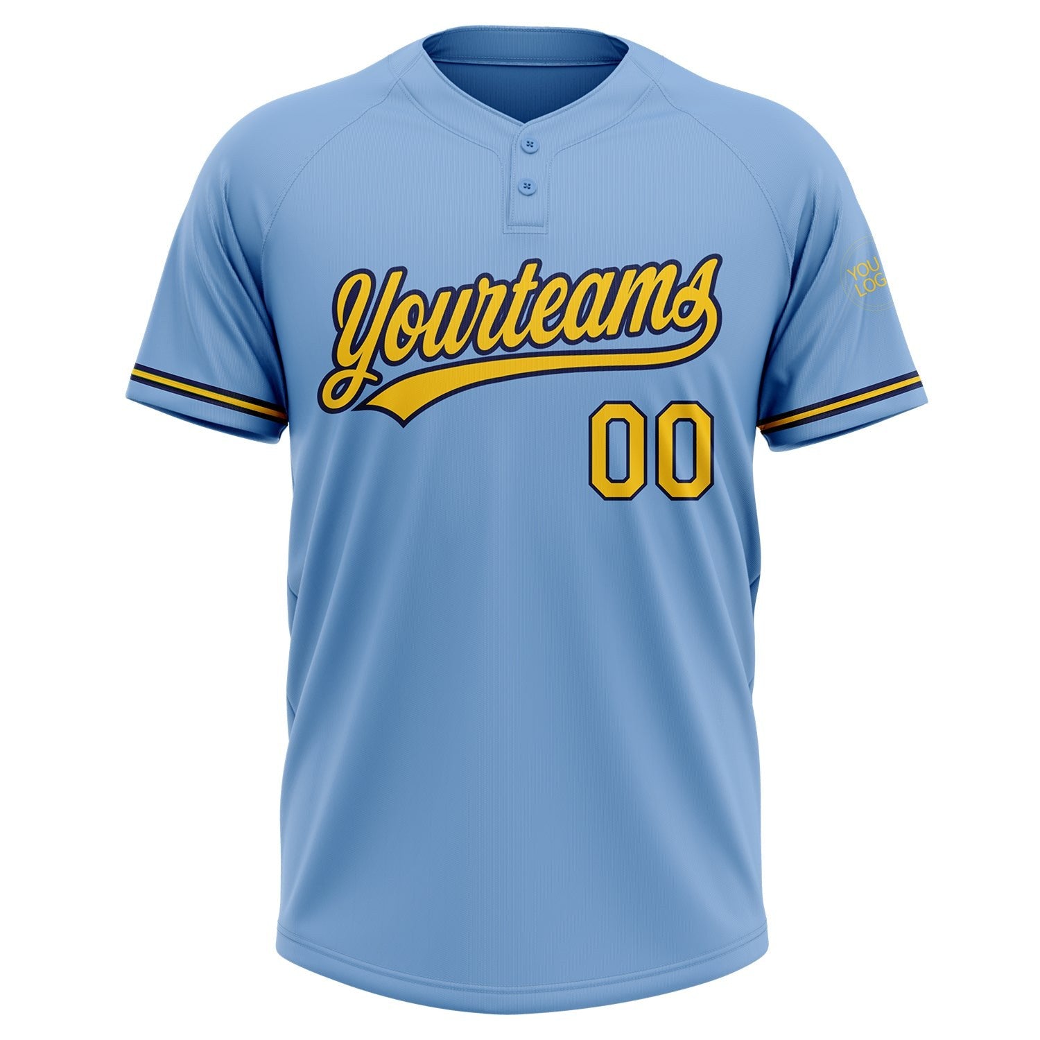 Custom Light Blue Yellow-Navy Two-Button Unisex Softball Jersey photo 2