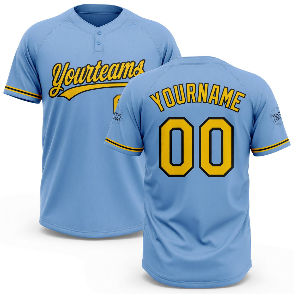 Custom Light Blue Yellow-Black Two-Button Unisex Softball Jersey