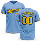 Custom Light Blue Yellow-Black Two-Button Unisex Softball Jersey