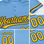Custom Light Blue Yellow-Black Two-Button Unisex Softball Jersey detail
