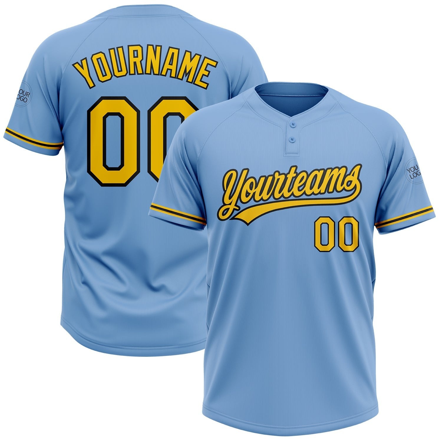 Custom Light Blue Yellow-Black Two-Button Unisex Softball Jersey photo 1