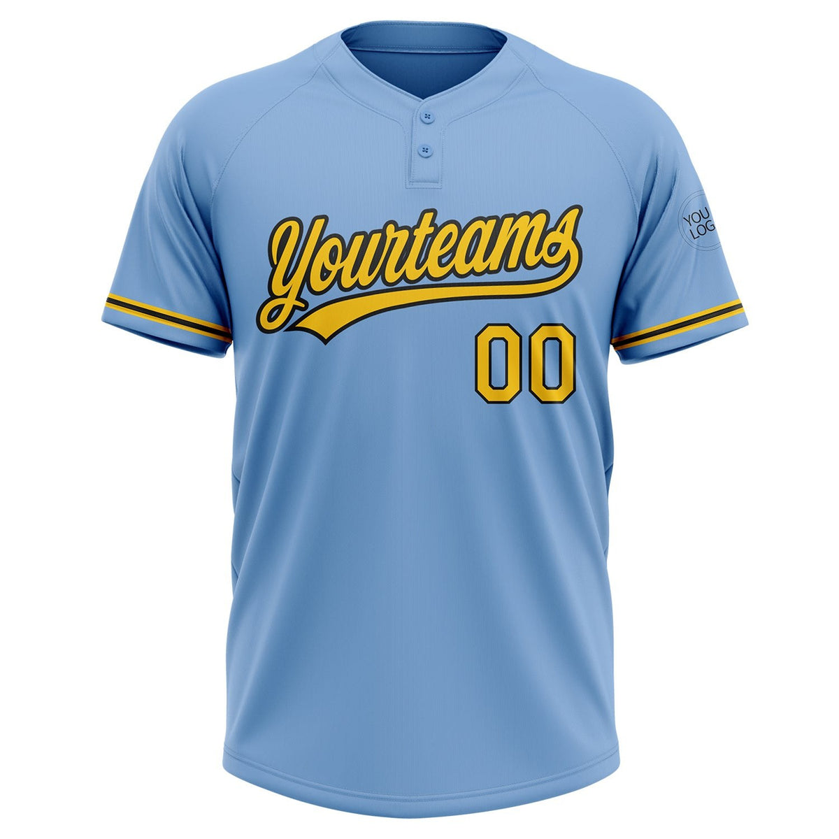 Custom Light Blue Yellow-Black Two-Button Unisex Softball Jersey photo 2