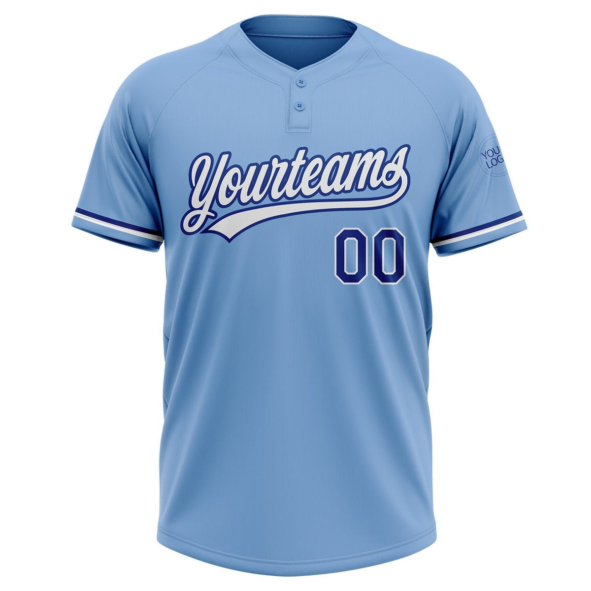 Custom Light Blue White-Royal Two-Button Unisex Softball Jersey photo 2