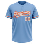 Custom Light Blue White-Orange Two-Button Unisex Softball Jersey photo 2