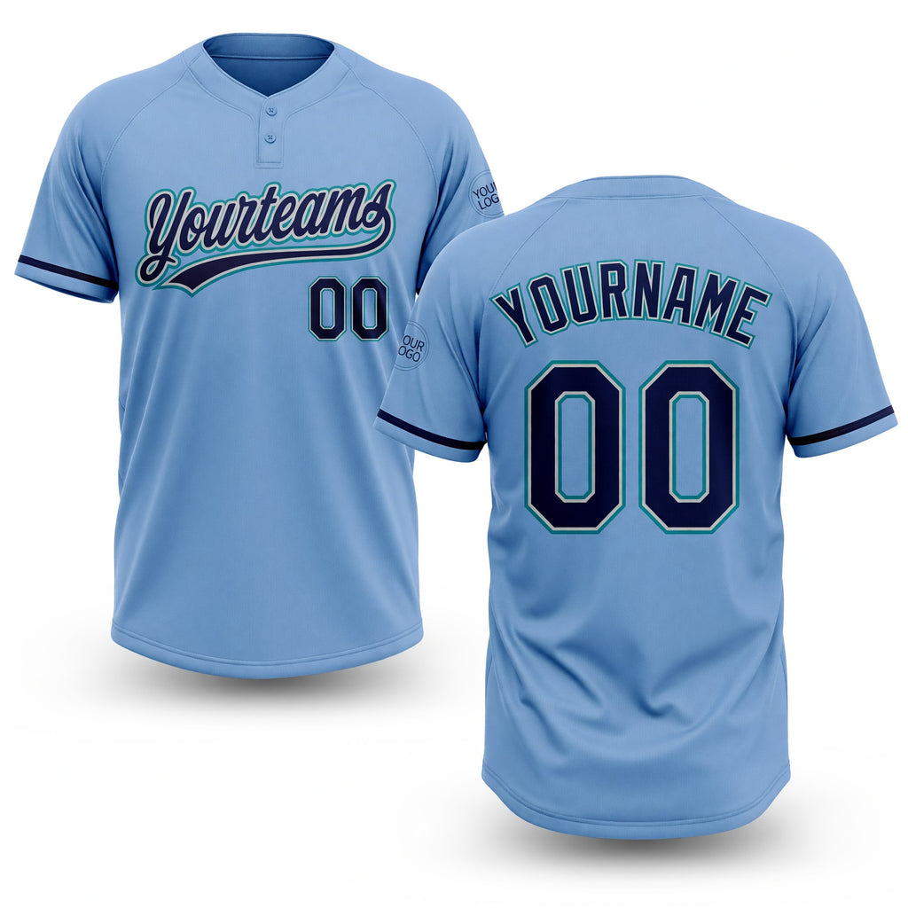 Custom Light Blue Navy Gray-Teal Two-Button Unisex Softball Jersey