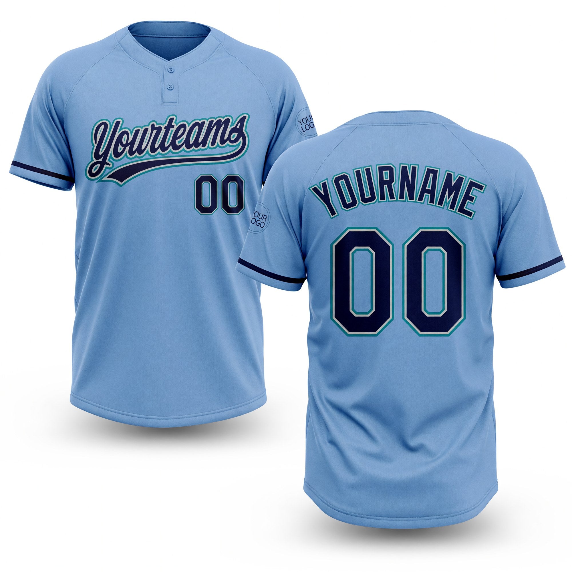 Custom Light Blue Navy Gray-Teal Two-Button Unisex Softball Jersey