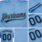 Custom Light Blue Navy Gray-Teal Two-Button Unisex Softball Jersey detail
