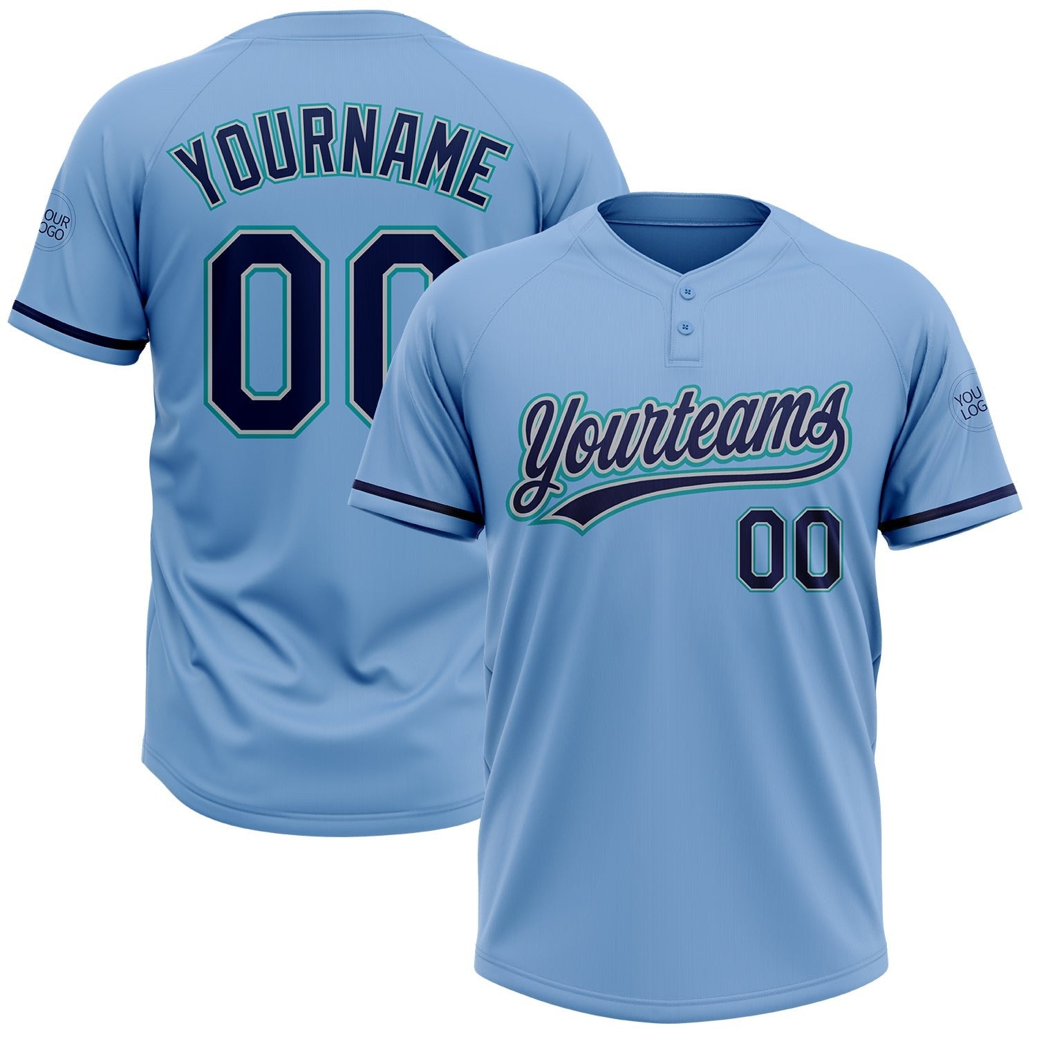 Custom Light Blue Navy Gray-Teal Two-Button Unisex Softball Jersey photo 1