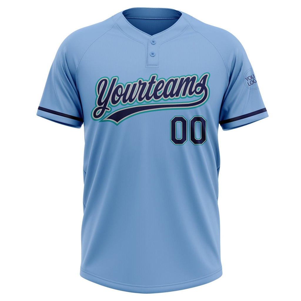 Custom Light Blue Navy Gray-Teal Two-Button Unisex Softball Jersey photo 2