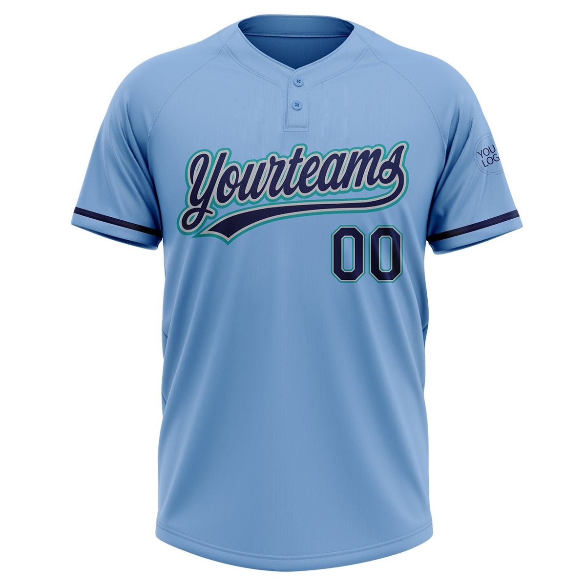 Custom Light Blue Navy Gray-Teal Two-Button Unisex Softball Jersey photo 2